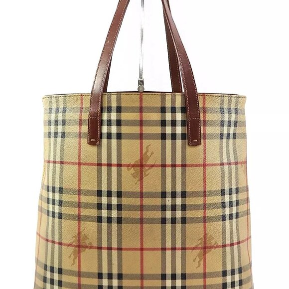 Auth BURBERRY Brown House Check PVC Canvas and Leather Tote Bag - Picture 1 of 16